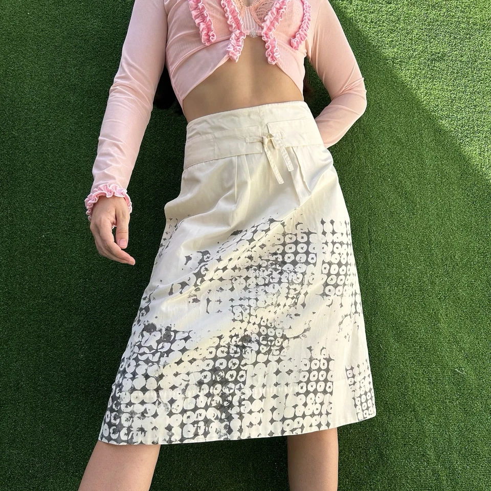 Falda Jil Sander Euro Estampada Seda Algodón Plare Hasta la Rodilla Italia Talla 36 Foto 3 de 4