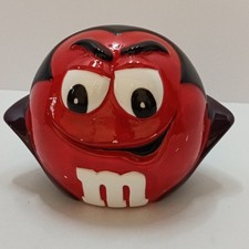 M&M’s Red Character Ceramic Lidded Cookie Jar Canister 2002 Red White Black
