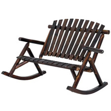 Brown Rocking Wood Adirondack Chair for 2 People with Rustic Log Design