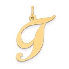 14k Yellow Gold Large Fancy Script Letter T Initial Charm Pendant Mother Gift