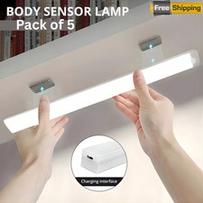 5Pcs LED PIR Motion Sensor Strip Light Magnetic Cabinet Closet Lamp USB Recharge