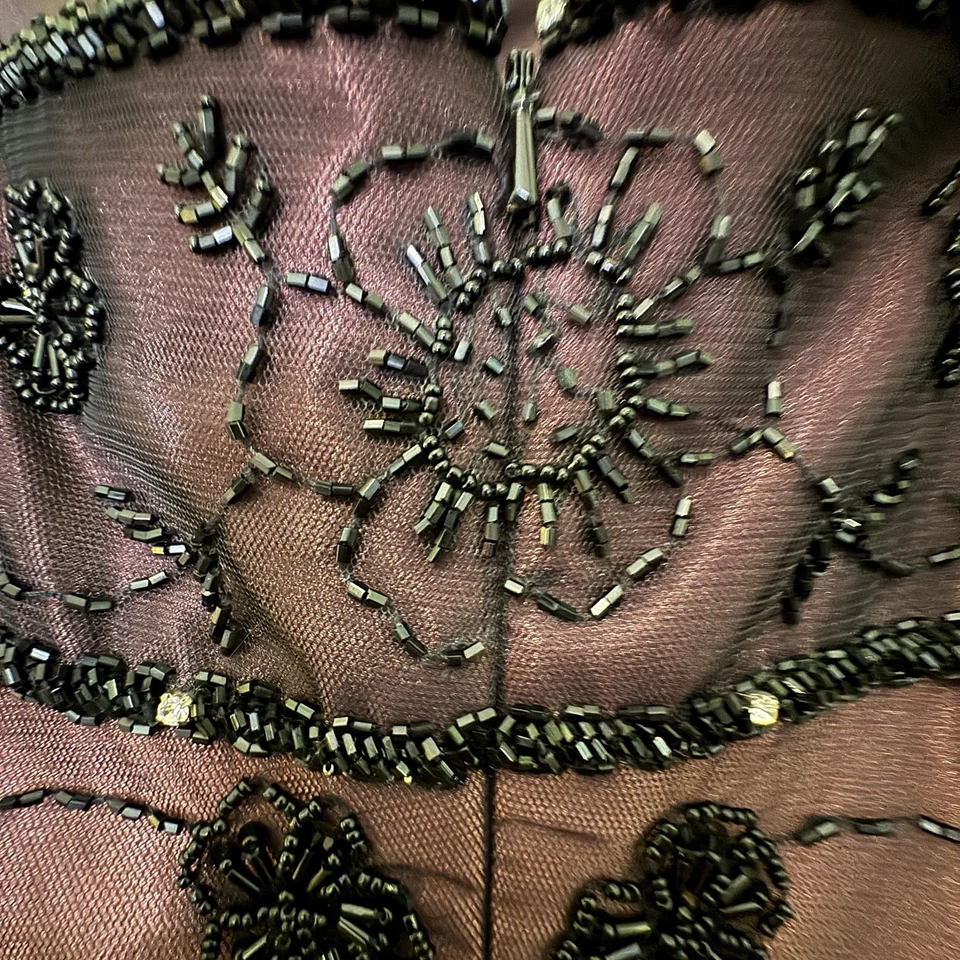 Vintage Betsy Adam Prom Dress Maxi Gown 8 Purple Ombre Black Goth 90S Y2K Bead - Image 4 of 4