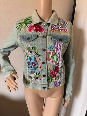 Antica Santoria Giacomo Cinque jean jacket M embroidered applique Day of Dead