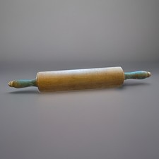 Vintage Wood Rolling Pin Primitive Farmhouse Decor Baking w/ Green Handles 17