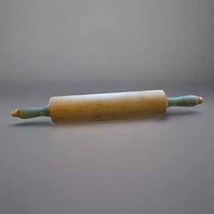 Vintage Wood Rolling Pin Primitive Farmhouse Decor Baking w/ Green Handles 17”