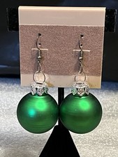 Green Matte Christmas Tree Ornament Ball Earrings