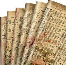 AnyDesign 12 Sheet Vintage Floral Wrapping 12 sheet (Pack of 1), white, brown 