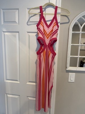 Dee Elly Women's Striped Dress Size S Pink Orange White