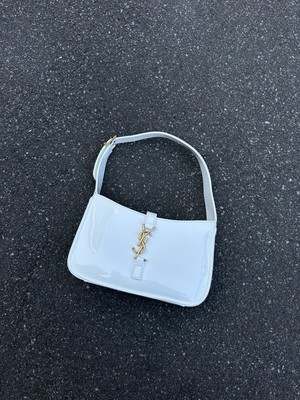 Saint Laurent White Patent Leather Shoulder Bag with Gold YSL Monogram Hardware