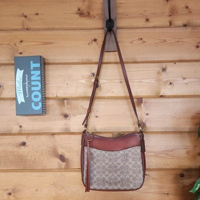 COACH 38579 Chaise Signature Coated Canvas & Rust Leather Crossbody Purse Bag