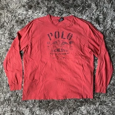 Vintage Polo Ralph Lauren LS Shirt Mens Large Red Graphic Spellout RL67 USA