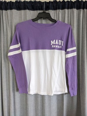 Maui Hawaii shirt women's small long sleeve rugby shirt Exist purple white top