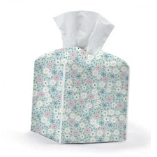 Tissue Box Cover, Tissue Box Holder, Square with Belt Bottom, PU Flower 374