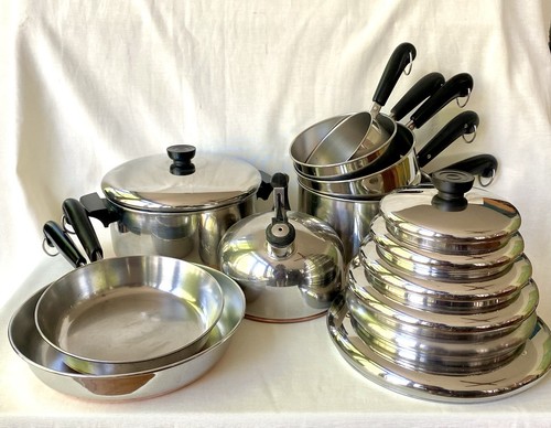 Vintage Revere Ware Copper Bottom 16-Piece Set Pots Pans Kettle Lids USA 🇺🇸