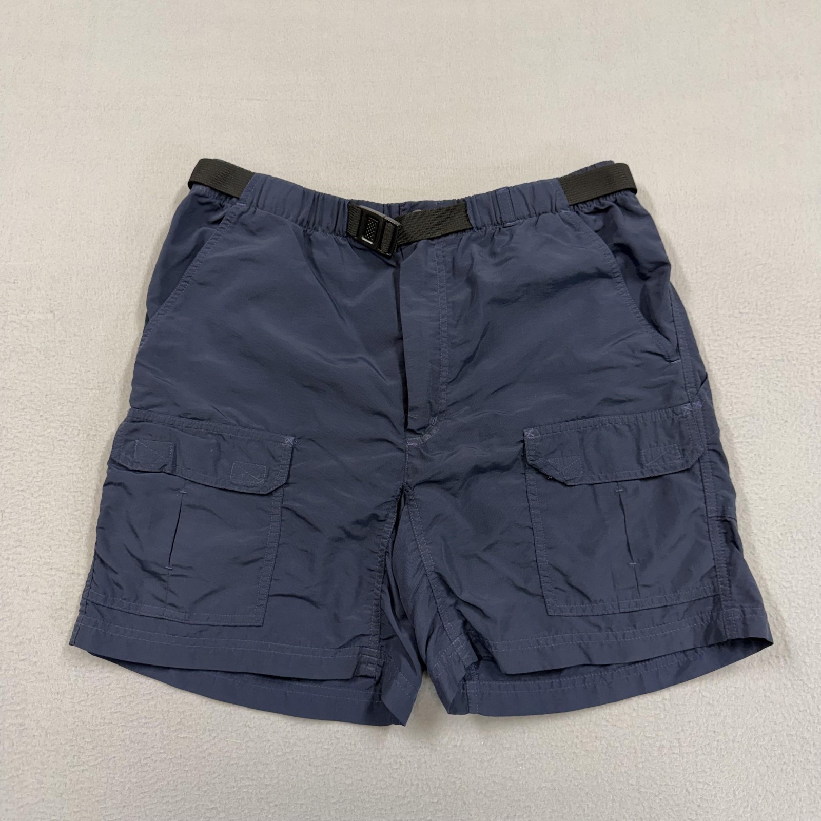 L.L. Bean Shorts Mens Small Blue Nylon Cargo Belted Elastic Hiking 7 Inseam