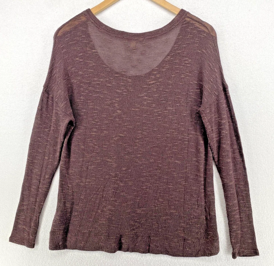 SOFT JOIE Top XS Viscose Blend Slub Top Scoop Neck Long Sleeve Brown - Image 3 of 4