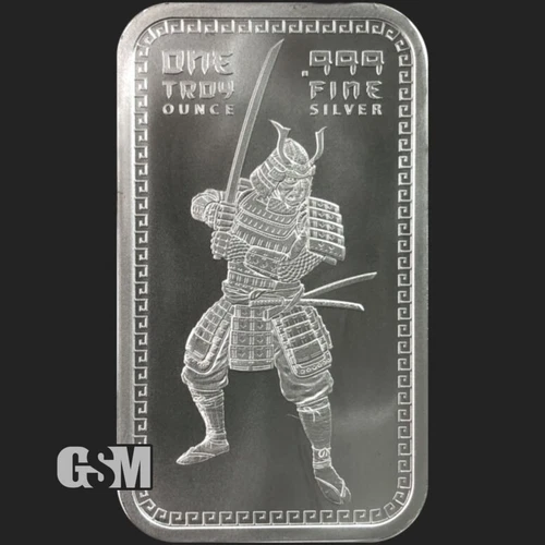 1 Troy oz Samurai Warrior BAR  .999 FINE PURE SILVER BU in CAPSULE