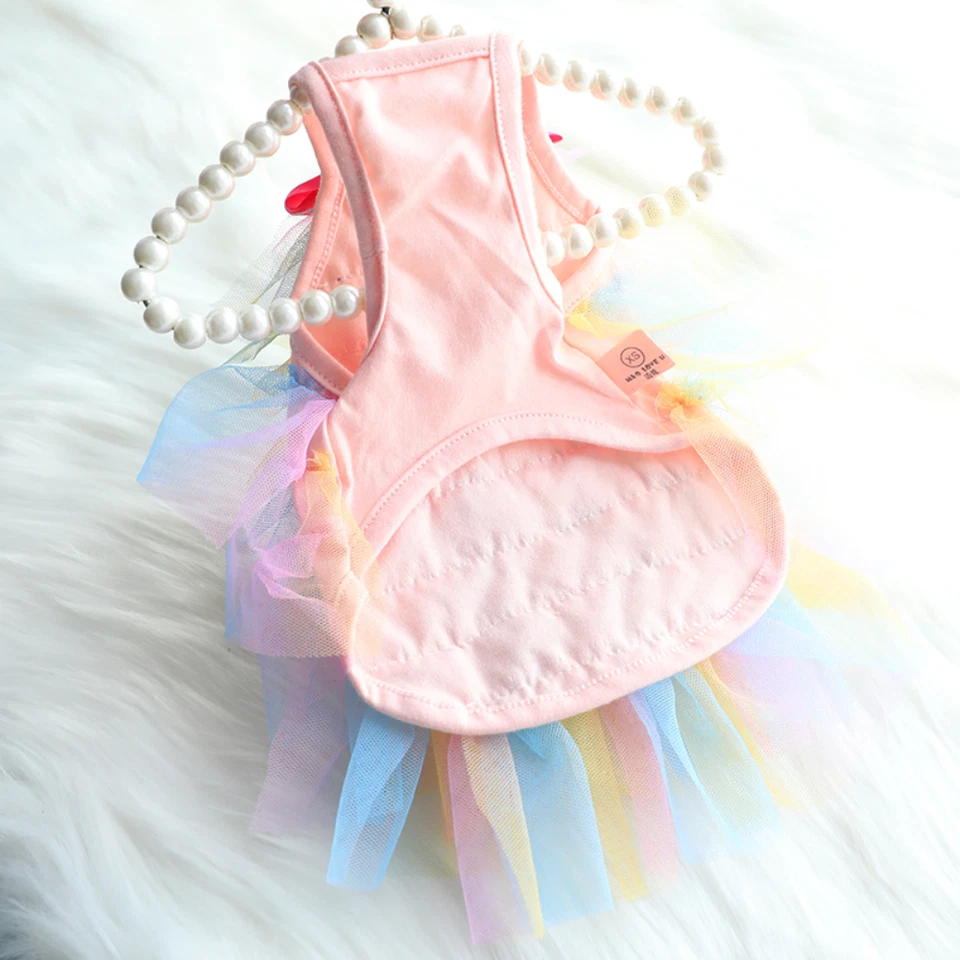 Mesh Lace Pet Dog Cat Princess Dress Strappy Rainbow Tutu Party Puppy Small - Image 4 of 4