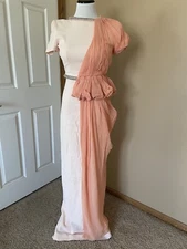Viktor Rolf Long Maxi Gown IT 40 US 6 Peach Pink Rhinestone Silk 1940 Style 26”