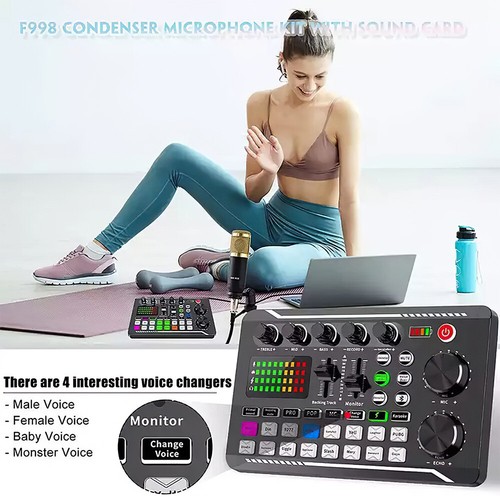 Podcast Equipment Bundle Condenser Microphone Audio Mixer Studio Recording Kit - Picture 4 of 14