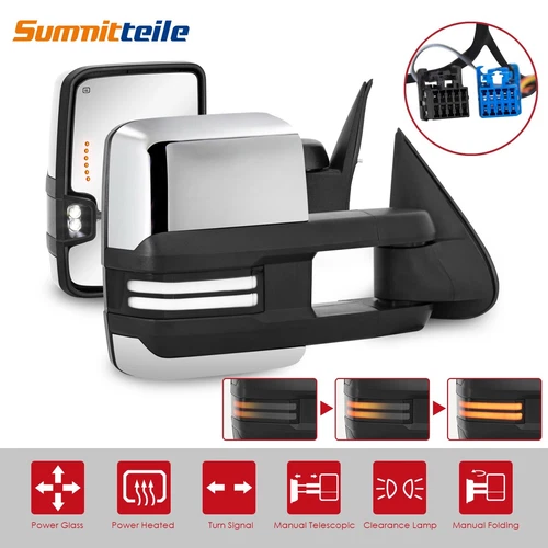 Pair Chrome Power Tow Mirror For 03-07 Chevy Silverado Tahoe Suburban GMC Sierra