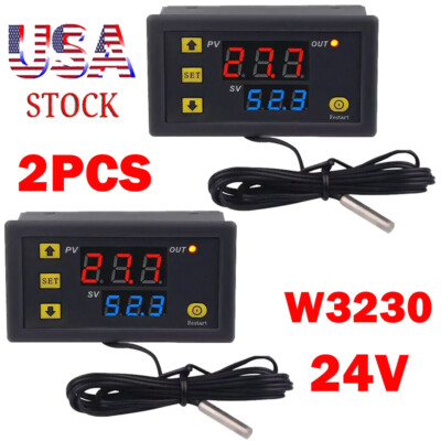 2X 24V 20A Digital Temperature Controller Switch Probe Thermostat Control W3230