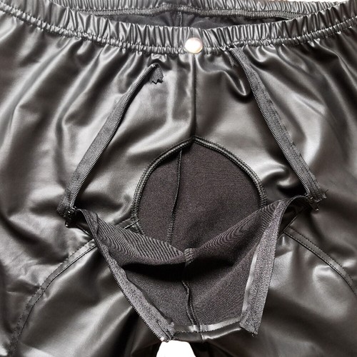 Men Gothic Long Pants Faux Leather Open Front Skinny Trousers Dance Clubwear New - Picture 11 of 12