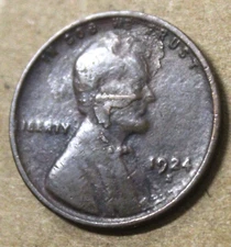 1924 S Lincoln Wheat Cent Lamination OBV Error - On Face & Above Forehead