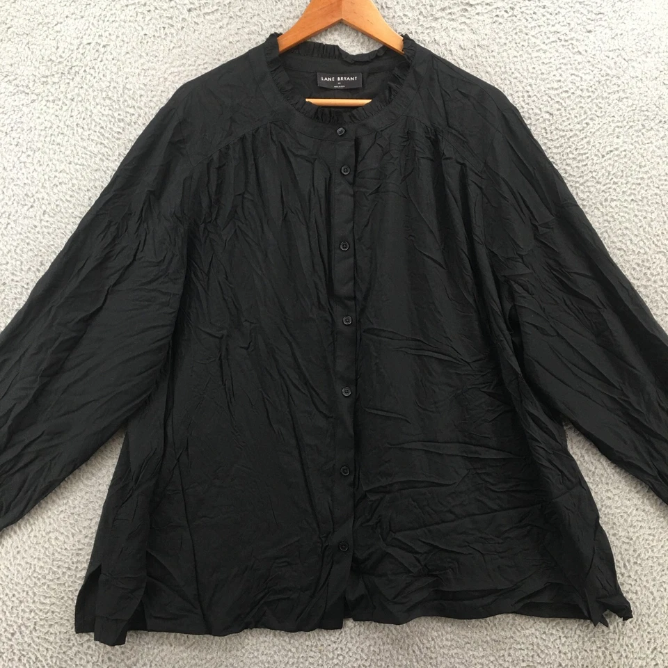 Camisa Top Lane Bryant Botón Delantero Manga Larga Mujer 22 Negro Algodón Cuello Redondo Foto 2 de 4