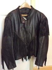 Women’s Black Leather Motorcycle Classic Jacket Size 12 With Fringe See Photos
