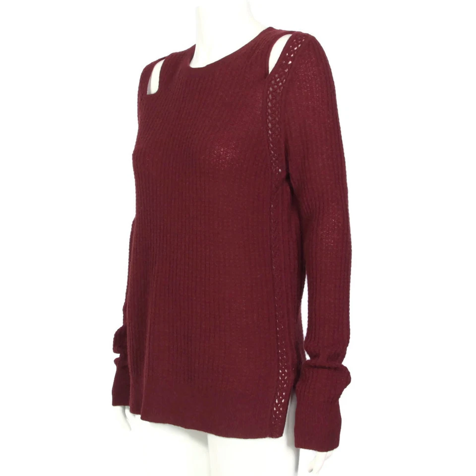 CHRISTOPHER FISCHER 100% Cashmere Burgundy Shoulder Cut Out Sweater sz L /056 - Image 4 of 4
