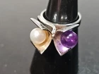 Vtg Modernist Sterling Silver Signed Denmark PW Poul Warmind Amethyst Ring Sz 6