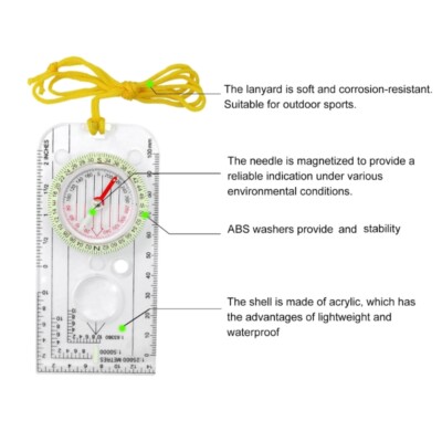 Outdoor Compasses Acrylic Orienteering Compasses with Scale for Map Reading