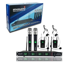2 Lavalier Bodypack 2 Handheld Quad Audio Mic 4CH UHF Wireless Microphone System
