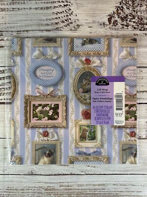 NOS Vintage Hallmark Expressions Gift Wrap USA MADE Friendship Cats In Frames