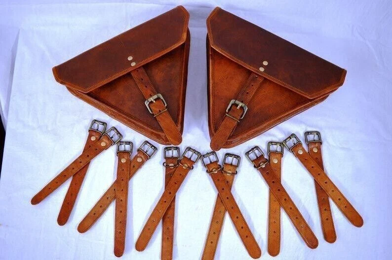 Alforja de cuero hecha a mano CAFE RACER bolsa de sillín horquilla bolsa de herramientas alforja Foto 3 de 4