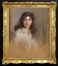 Handmade Old Master-Art Antique Oil Painting lady girl on canvas 24"x30”