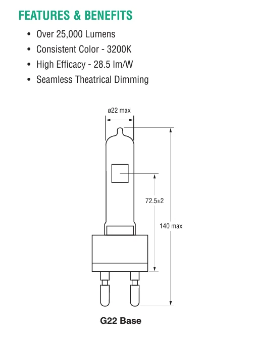 Case of 50 : USHIO : JS115V-1000WC/V : VL1K-115V : Vari*lite / VariLite : G22 - Image 3 of 4