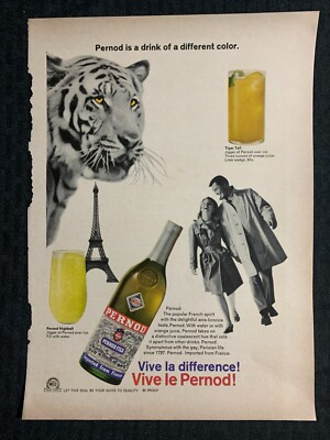 1965 PERNOD FRENCH SPIRITS 8.5x11'' Print Ad VG+ 4.5 Vive la Difference