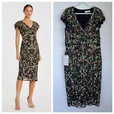 NWT Mac Duggal Black Floral Embellished Flutter Cap Sleeve Dress Black Multi 14