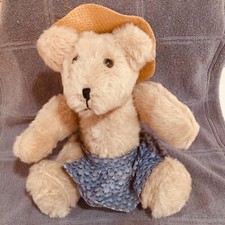 Vintage Teddy Bear Light Brown 12" firm moveable poseable joints -hat and apron