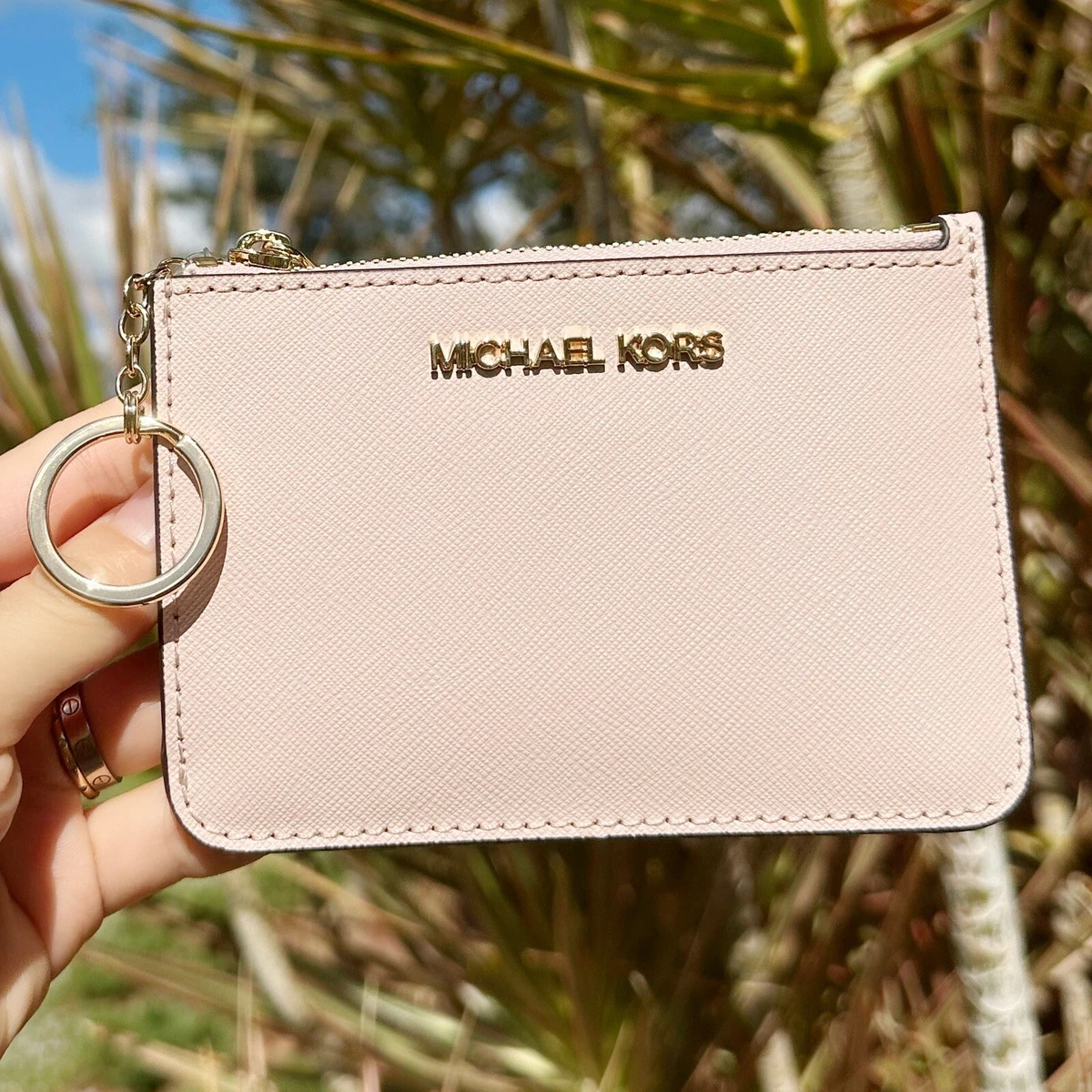 Personalised Leather Card Holder with Zip Pocket. Wallet, Credit Card Holder. Blush / No Personalisation