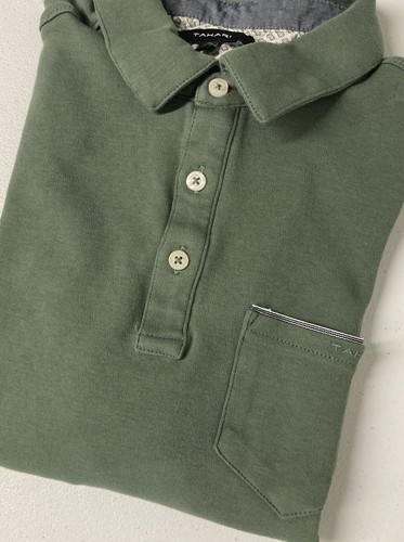 Tahari Fine Cotton Interlock Golf Polo Shirt MEDIUM Pocket GREEN Short Sleeve - Picture 5 of 8
