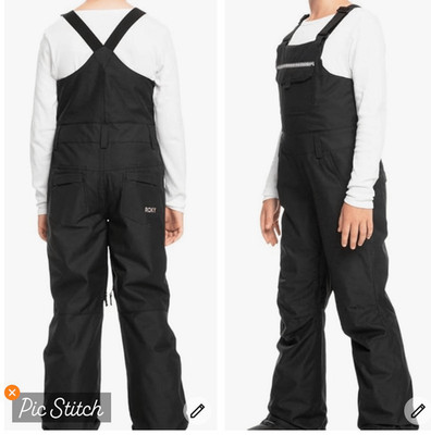 NWOT! Roxy Girls' Black Non-Stop Insulated Bib - Size 8