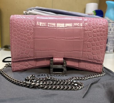 Balenciaga Hourglass On Chain Extra Small Pink Embossed Leather