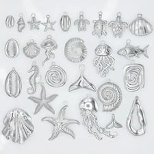 5pcs Stainless Steel Ocean Charms Starfish Turtle Conch Jewelry Pendants