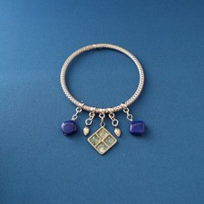 Ancient Roman Glass and Lapis Lazuli Silver Bangle Bracelet