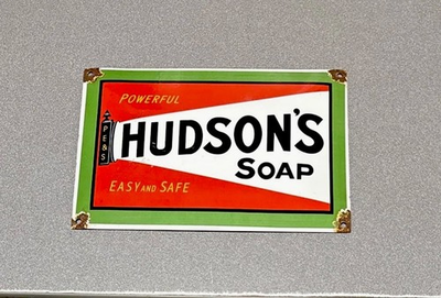 #ad VINTAGE 12” DOMED HUDSONS SOAP PORCELAIN SIGN GAS OIL TRUCK MOTORCYCLE $119.99