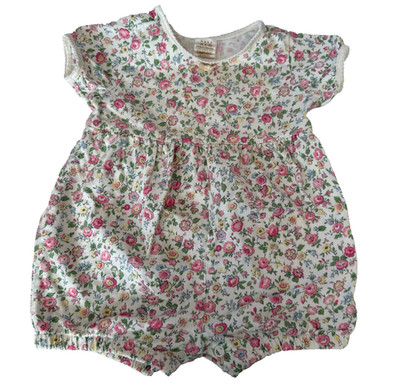 VINTAGE BABY GAP ROMPER GIRLS S 3-6 MONTHS WHITE PINK FLORAL SHORT SLEEVE COTTON