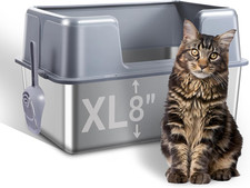 Stainless Steel Cat Litter Box with Lid, 23.7" L X 15.8" W X 13.8" H XL Metal Ki